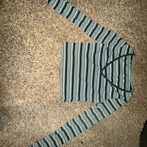 SHEIN Kids Green and White Striped Long Sleeve Tee